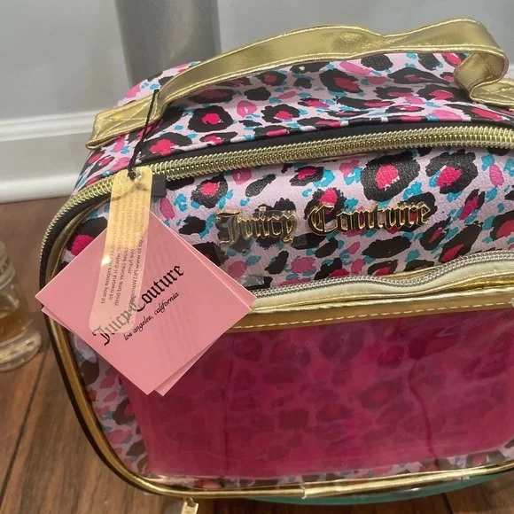 JUICY COUTURE Pink Leopard Pattern PURounded Makeup Case Organizer